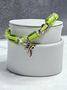 🚨3 for $15🚨 Handcrafted Green Glass Bead Bracelet with Stylized Cross Charm